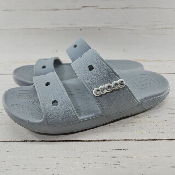 Crocs Classic Dual Band Womens 8 Gray‎ Slip On Slides Sandals Jibbitz 206761 - Picture 1 of 11